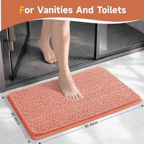 Ophanie Orange Bathroom Rugs 30x20, Soft Chenille Bath Mat, Non Slip Absorbent Quick Dry Mats, Machine Washable Thick Small Area Rug Sets, Grip Bathmat for Shower, Toilet, Sink and Indoor Floor Decor