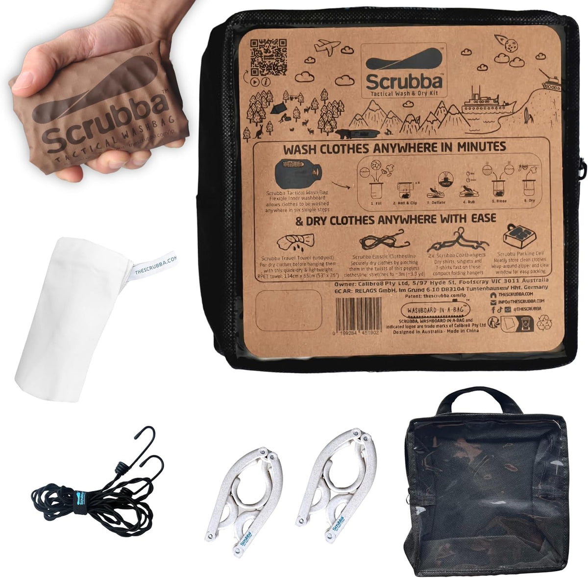 Scrubba Tactical Wash & Dry Kit Washboard-in-a-Bag™ Travel Laundry System