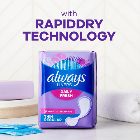 Always Panty Liners for Women Thin No Feel Protection Daily Liners, Regular, Unscented, 162 Count