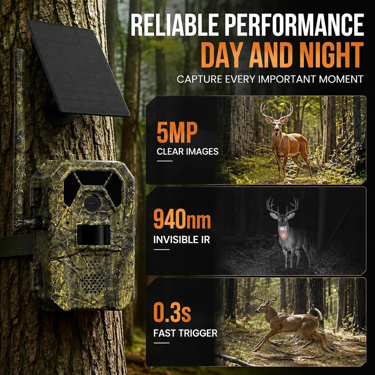 MagicEagle® Cellular Trail Camera 4G Wild Game Cameras 13,000 mAh Battery Solar Panel 2K Audible Video No-Glow IR Night Vision IP66 Waterproof for Wildlife Deer Monitoring Home Security (Army Green)