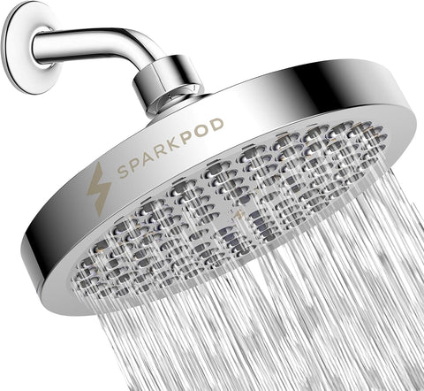 SparkPod Rain Shower Head, 6 Inch Round, Luxury Polished Chrome Finish