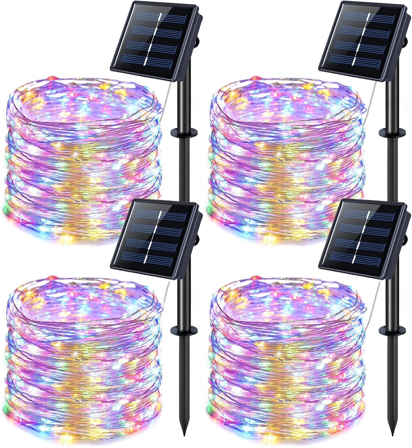 JMEXSUSS 4 Pack Solar Fairy Lights, Each 33ft 100 LED, Multicolored