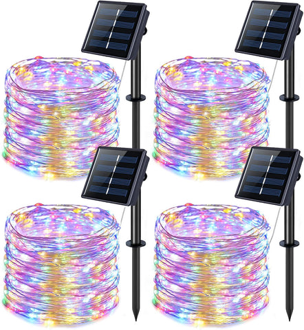 JMEXSUSS 4 Pack Solar Fairy Lights, Each 33ft 100 LED, Multicolored
