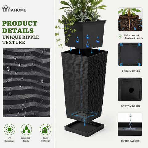 YITAHOME 2pcs Tall Planters 32" with Detachable Inner Pot, Outdoor Planter