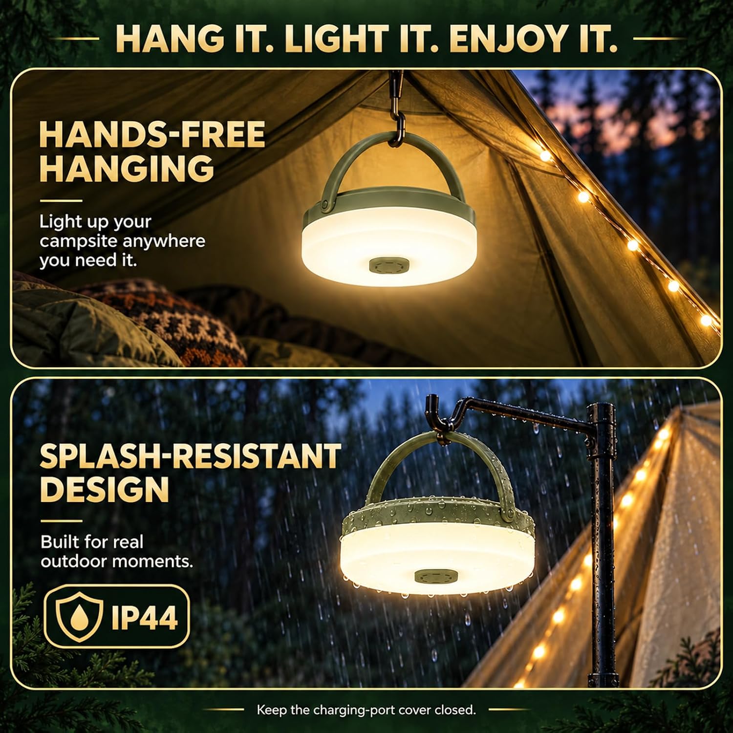 Camping String Lights, 32.8FT Rechargeable with Storage Reel, 8 Modes