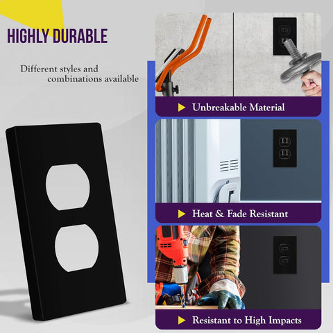 ENERLITES 5 Pack Screwless Duplex Outlet Covers Wall Plate, 1-Gang, Black