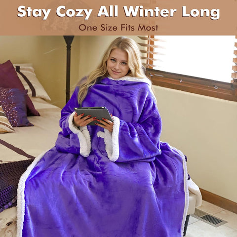 Tirrinia Sherpa Wearable Blanket With Sleeves, Full Body Throw Reading Wrap TV Blankets