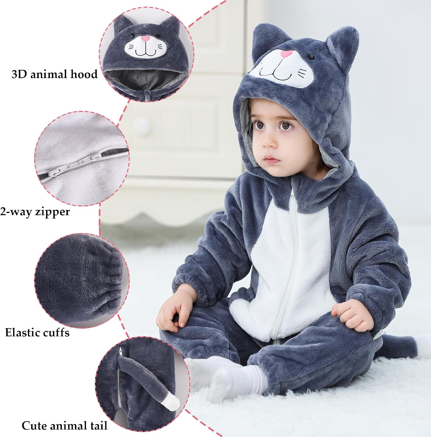 TONWHAR Baby Halloween Costume Hooded Romper – Infants Toddlers Animal Jumpsuit for Fall Winter Kids Daily Playwear