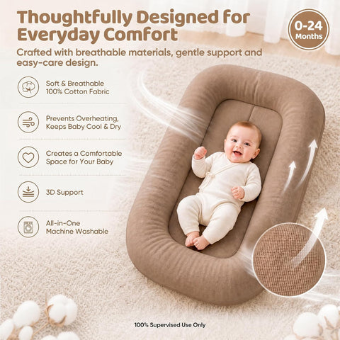 Baby Lounger, Infant Support Cushion 0-24 Months, Brown