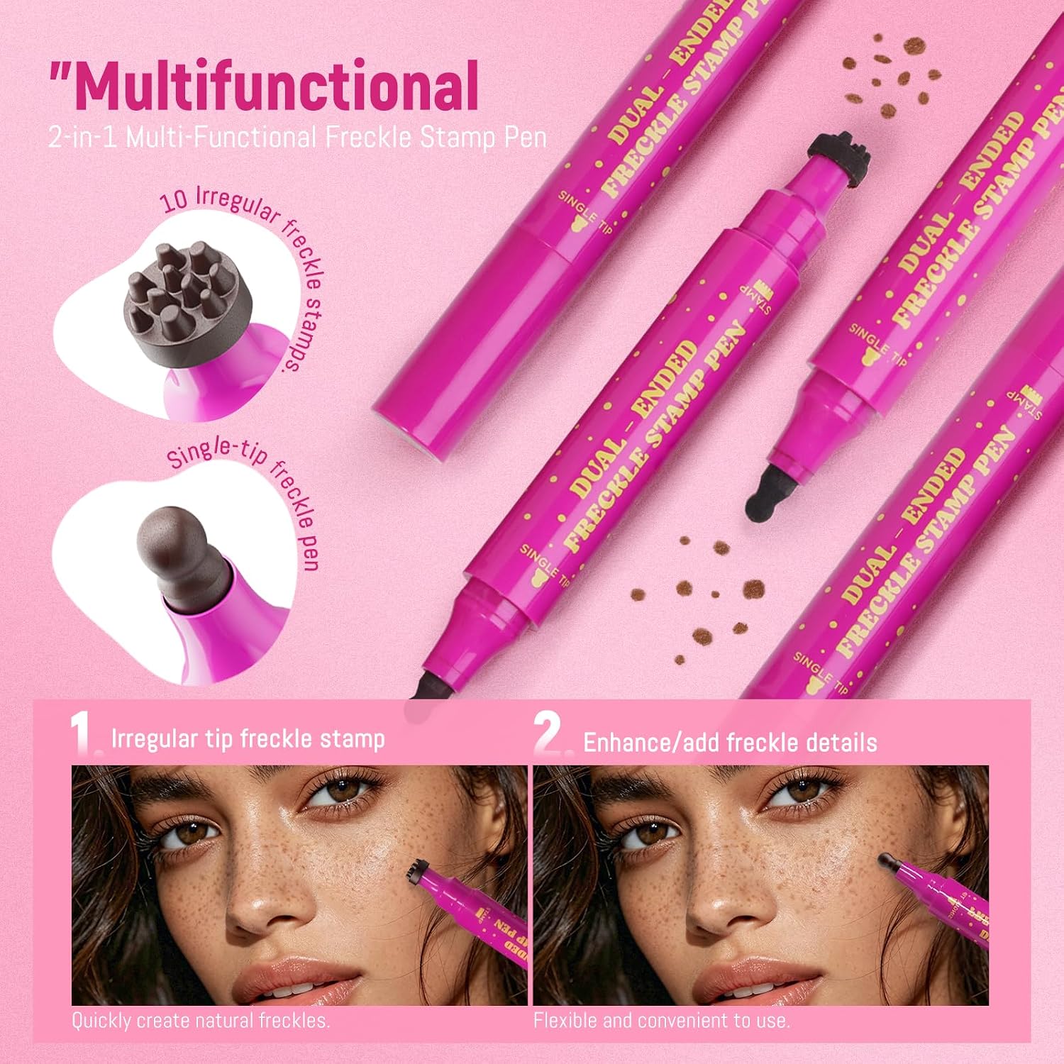 HOSAILY 2 in 1 Freckle Stamp Pen Waterproof for Natural Lifelike Faux Freckle Stamp Long Lasting Quick Dry Magic Fake Freckles Stain Marker Pen for Sunkissed Makeup 02 Mousy Brown