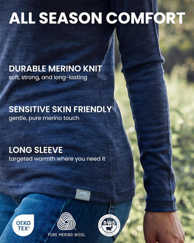 100% Merino Wool Base Layer Women - Thermal Underwear Set with Neck Gaiter