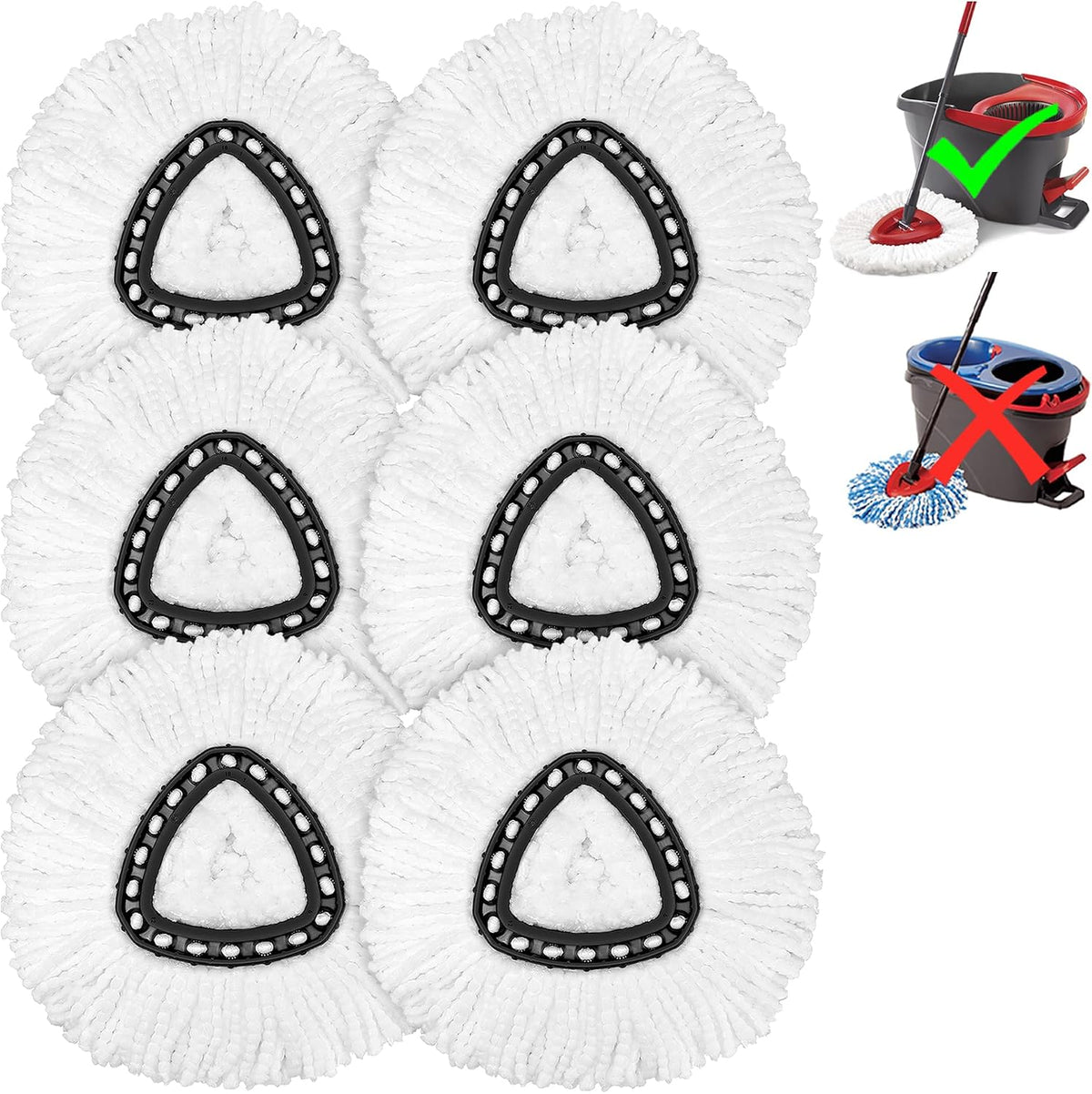 6 Pack Mop Replacement Heads for Spin Mop, Microfiber Spin Mop Refills, Easy Cleaning Mop Head Replacement