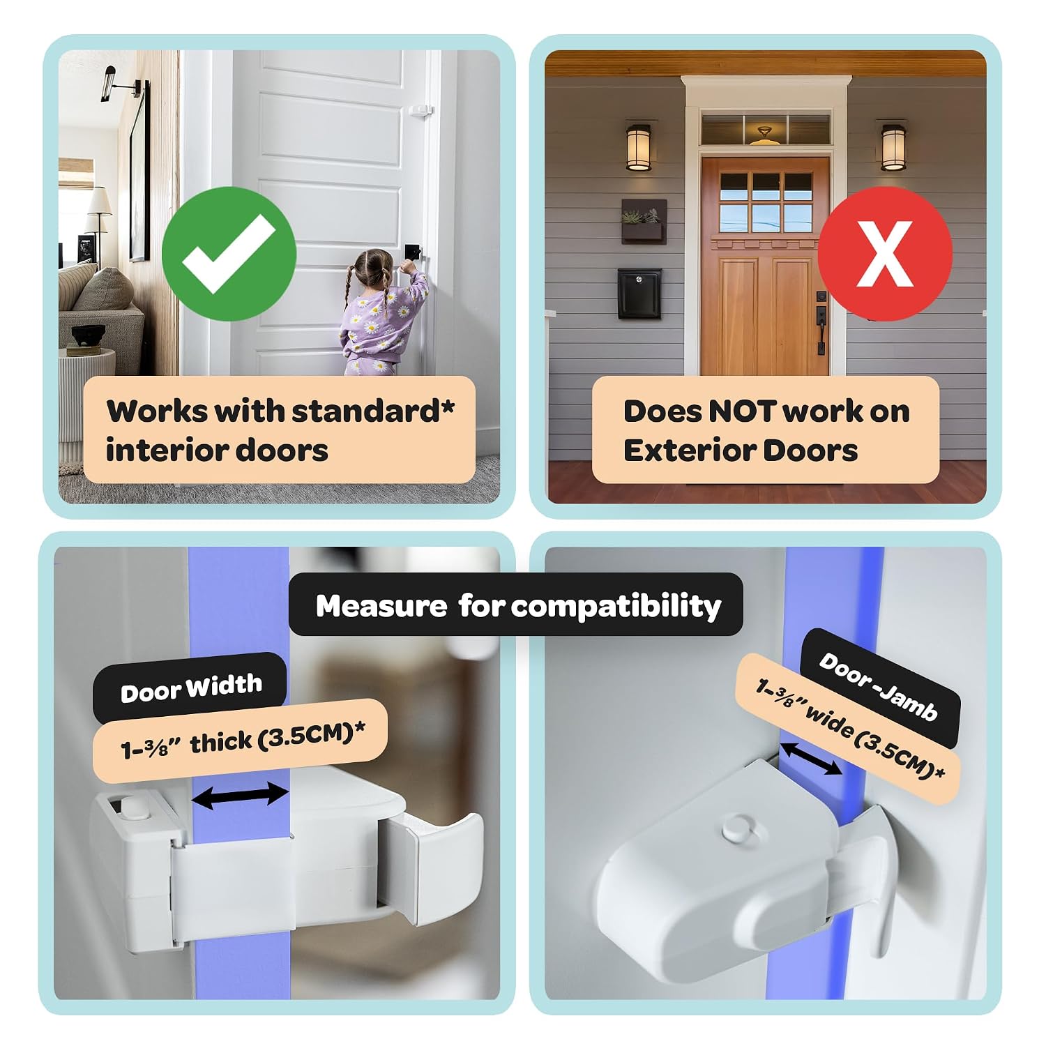 Huglock - The Snap-On Door Lock Kids Can't Reach or Defeat - No Tools or Adhesives Required - Works With Door Knob, Lever or Handle - Childproof Safety Locks are Toddler, Baby and Child Proof (2 pack)