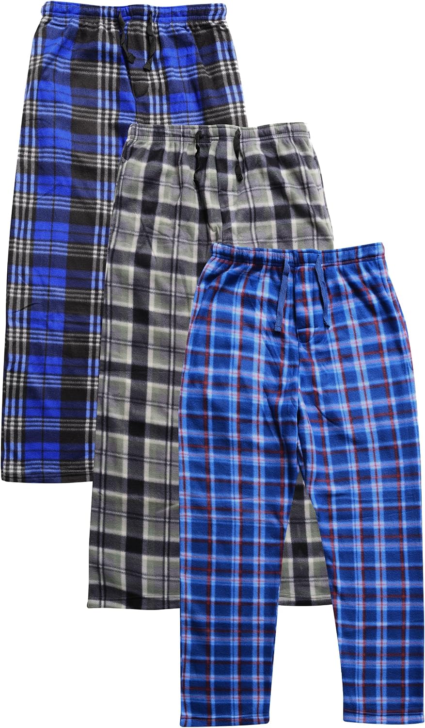 Active Club 3 Pack Mens Fleece Pajama Pants - Plaid Lounge (S- 3X)