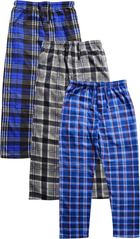 Active Club 3 Pack Mens Fleece Pajama Pants - Plaid Lounge (S- 3X)