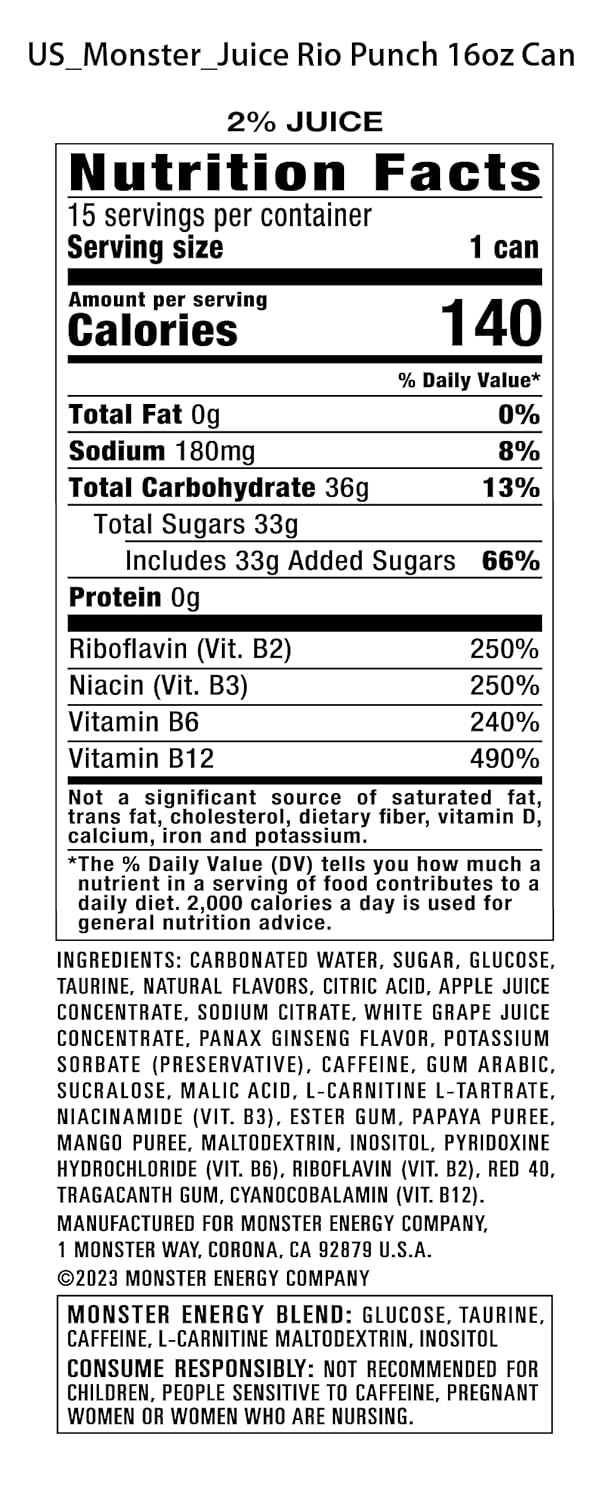 Monster Energy Juice Rio Punch, Energy Drink, 16 Ounce