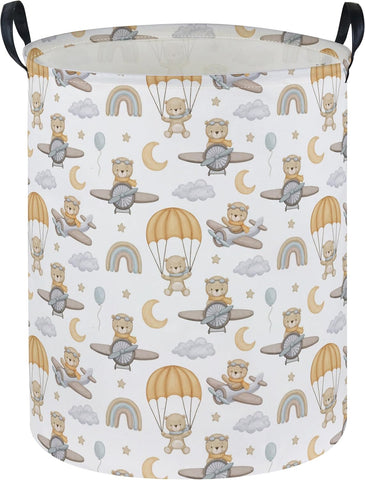 Kids Laundry Hamper,Animal Laundry Basket Collapsible Bear Storage Baskets for Home Decor,Office,Home Organizer,(Airplane Bear