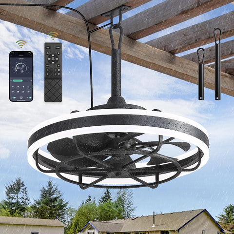 LEDIARY 20" Outdoor Ceiling Fans with Light, IP65 Waterproof Gazebo Fan