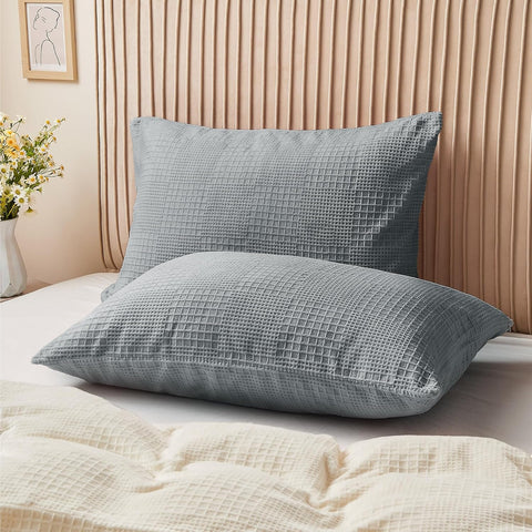 BEDELITE Flannel Pillowcases Standard Set of 2, Grey-Waffle, 20x26 Inches