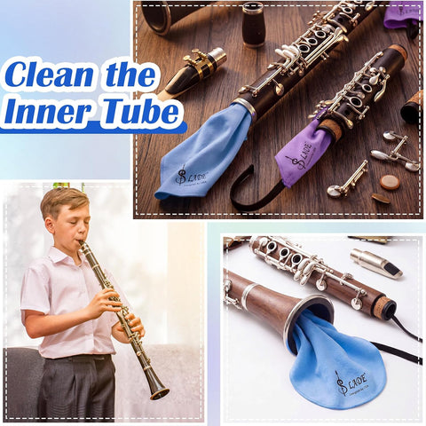 Yinder 4 Clarinet Swab Cloth Clarinet Cleaner Cleaning,Blue and Purple