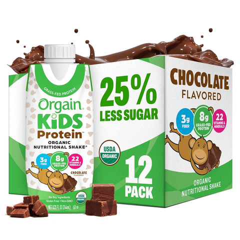 Orgain Organic Kids Dairy 8g Protein Shake, Chocolate, 8.25 oz, 12pk