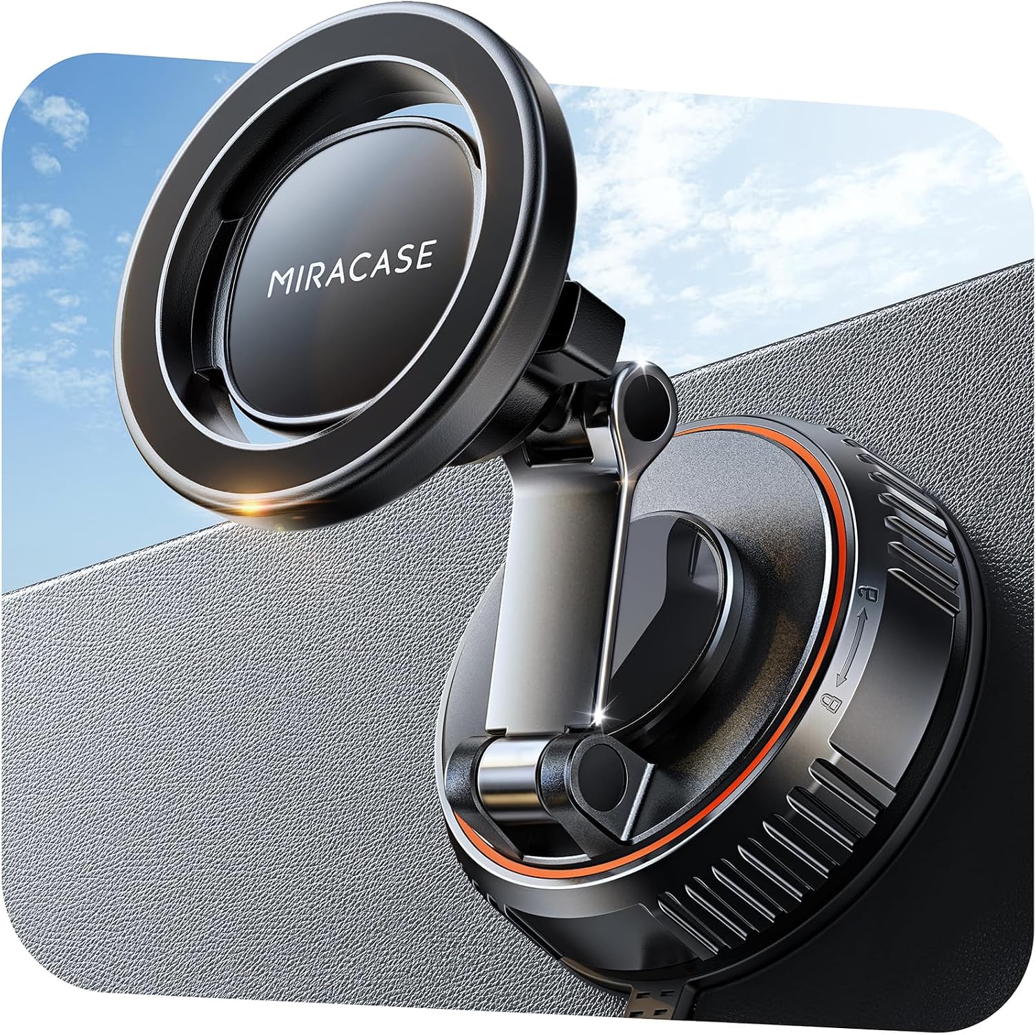 Miracase for MagSafe Car Mount[3800gf Strong Magnet & 90+LBS Suction Base]Magnetic Phone Holders for Your Car, 360° Adjustable Dashboard &Windshield Mount with Adhesive Suction Cup for All Smartphones