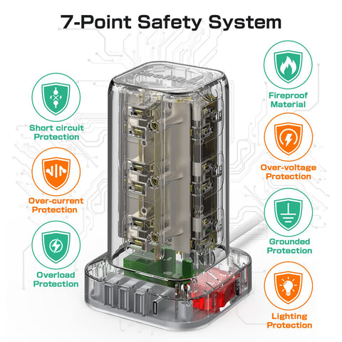 Extension Cord with Multiple Outlets, Surge Protector Power Strip Tower, 12 AC 4 USB，Surge Protector Tower 6.5FT Overload Protection for Home Office