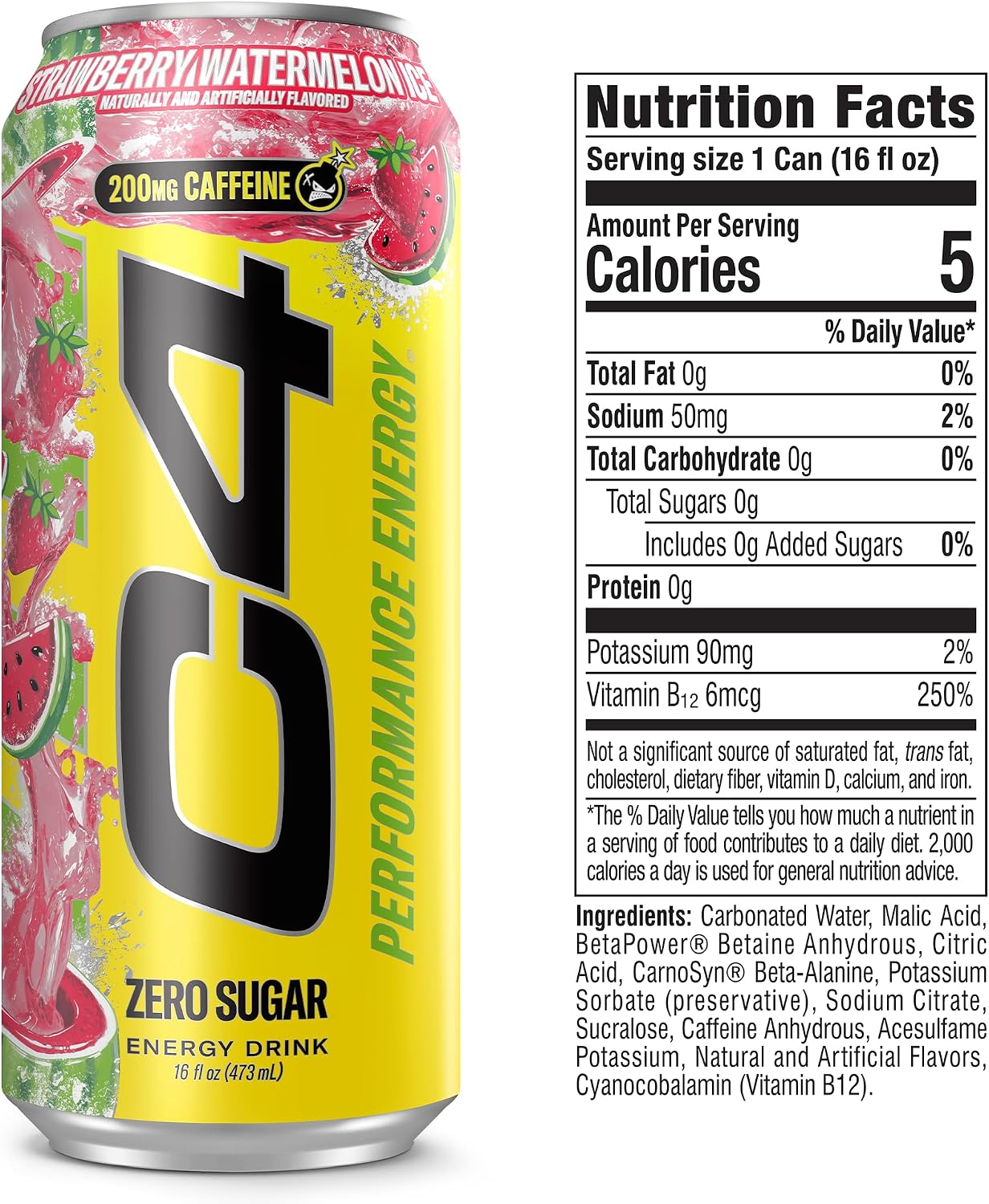C4 Performance Energy Drink with Zero Sugar, 200mg Caffeine, 16 Fl Oz 12pk