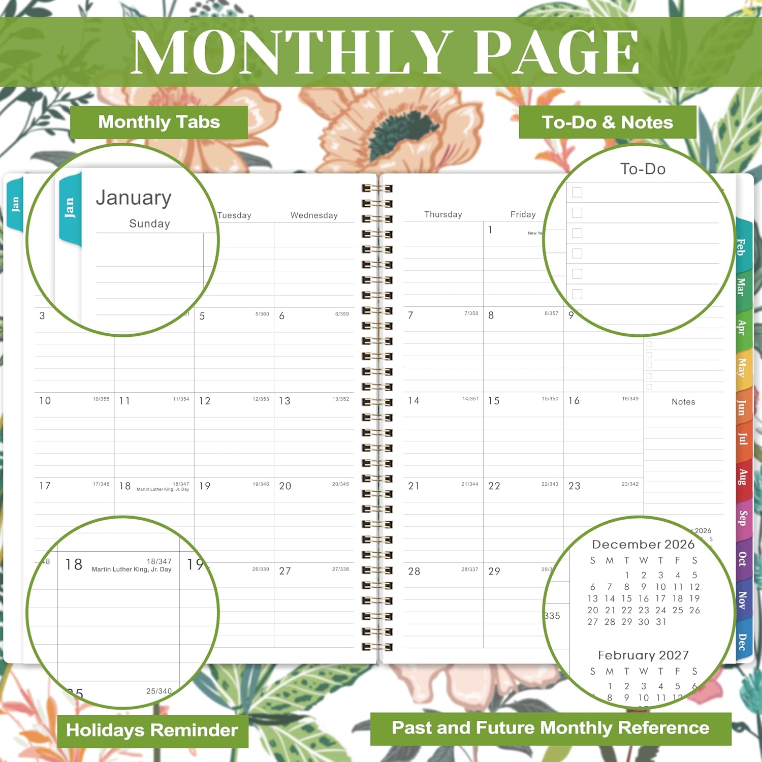 2027 Planner – Weekly ＆ Monthly Planner 2027, Jan. 2027 – Dec. 2027, 8.5" x 11" with Colorful Tabs, Flexible Cover, Thick Paper, Twin-Wire Binding, Back Pocket, To-Do ＆ Notes