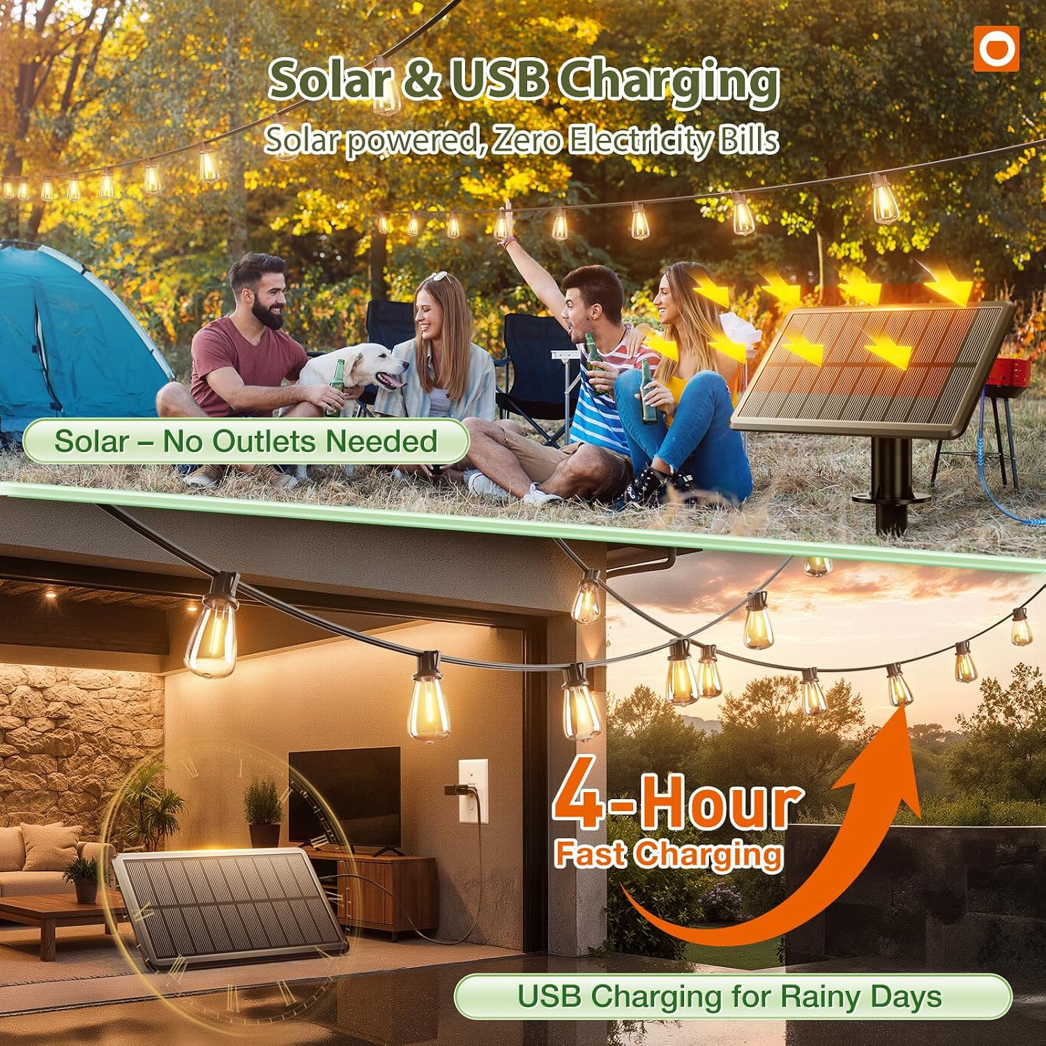 addlon 52FT(48+4) Solar String Lights Outdoor, Waterproof Dimmable 16+1 LED