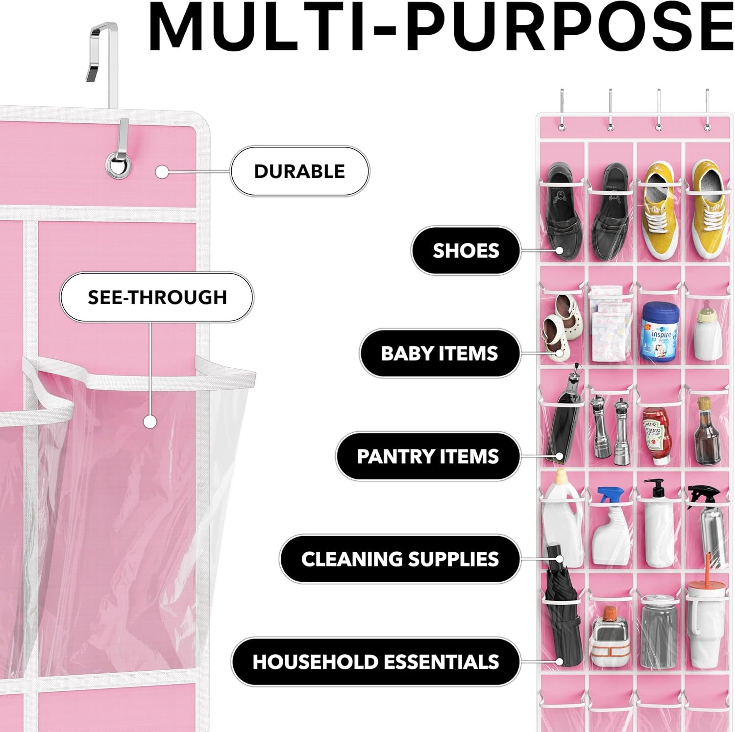 Simple Houseware 24 Pockets Clear Over the Door Shoe Organizer, Pink