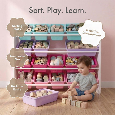 Humble Crew Kids Toy Organizer with 16 Bins, 4 Tier Storage for Playroom
