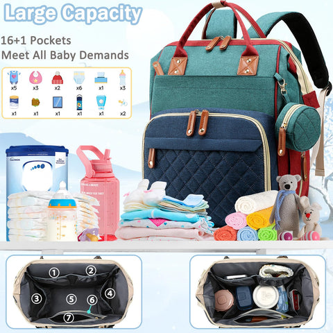 SHITIESHOU Diaper Bag Backpack Baby Bag, Baby Girl Boy Diaper Bag for Dad Mom with Pad, 16 Pockets, Pacifier Case, Large Diaper Bags Unisex for Travel (Colorful)