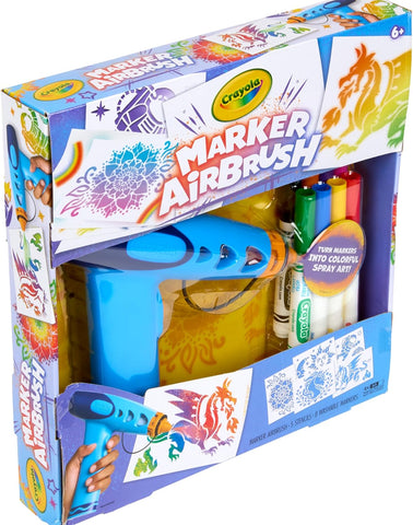Crayola Marker Airbrush Spray Art Kit, 8 Washable Markers, 5 Stencils