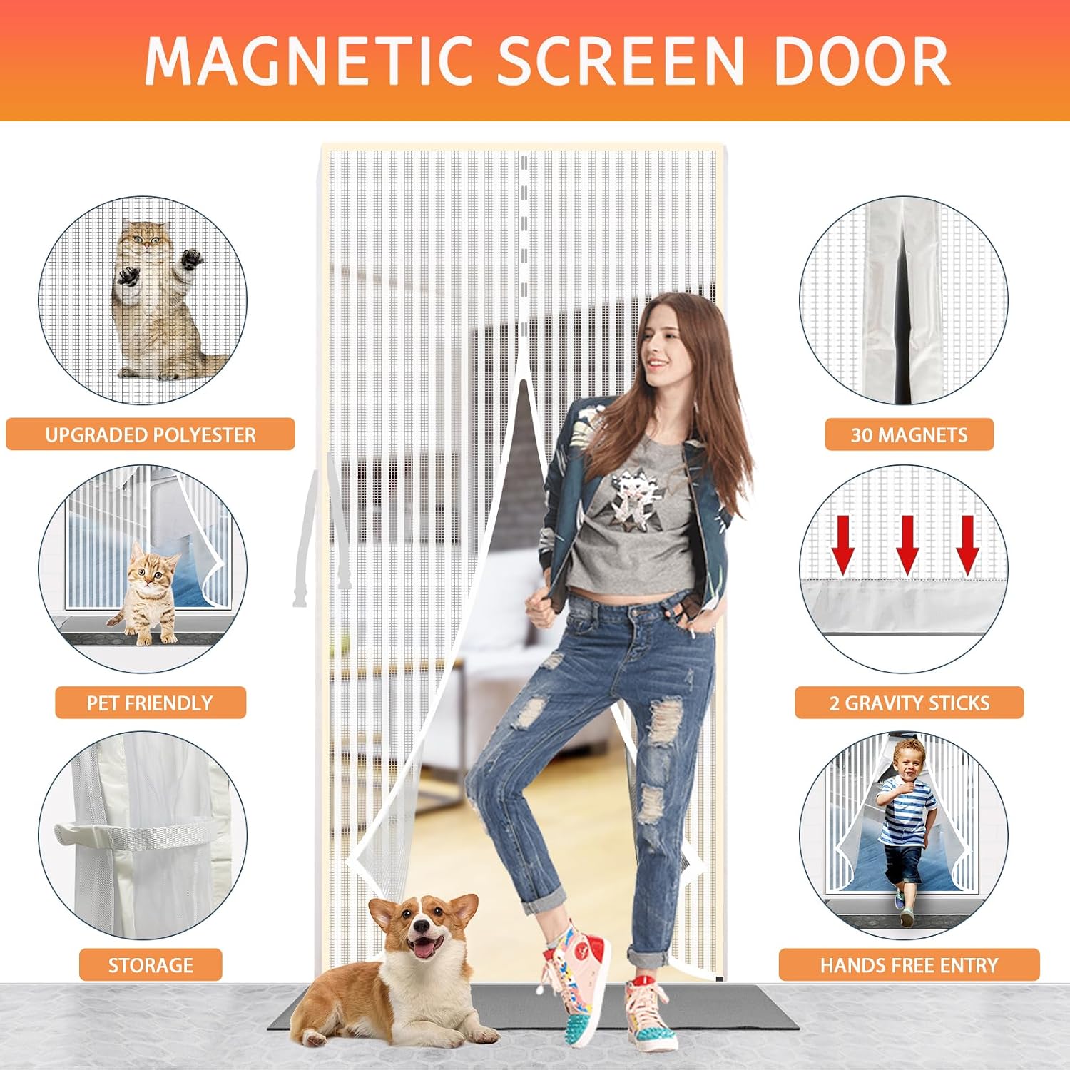 YRH Magnetic Screen Door Mesh (Screen Itself Size:38x83 Inch, White)