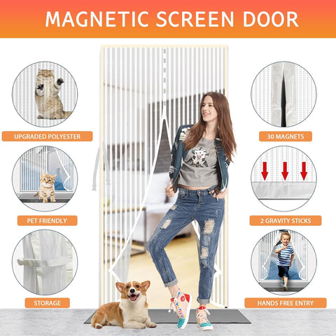 YRH Magnetic Screen Door Mesh (Screen Itself Size:38x83 Inch, White)