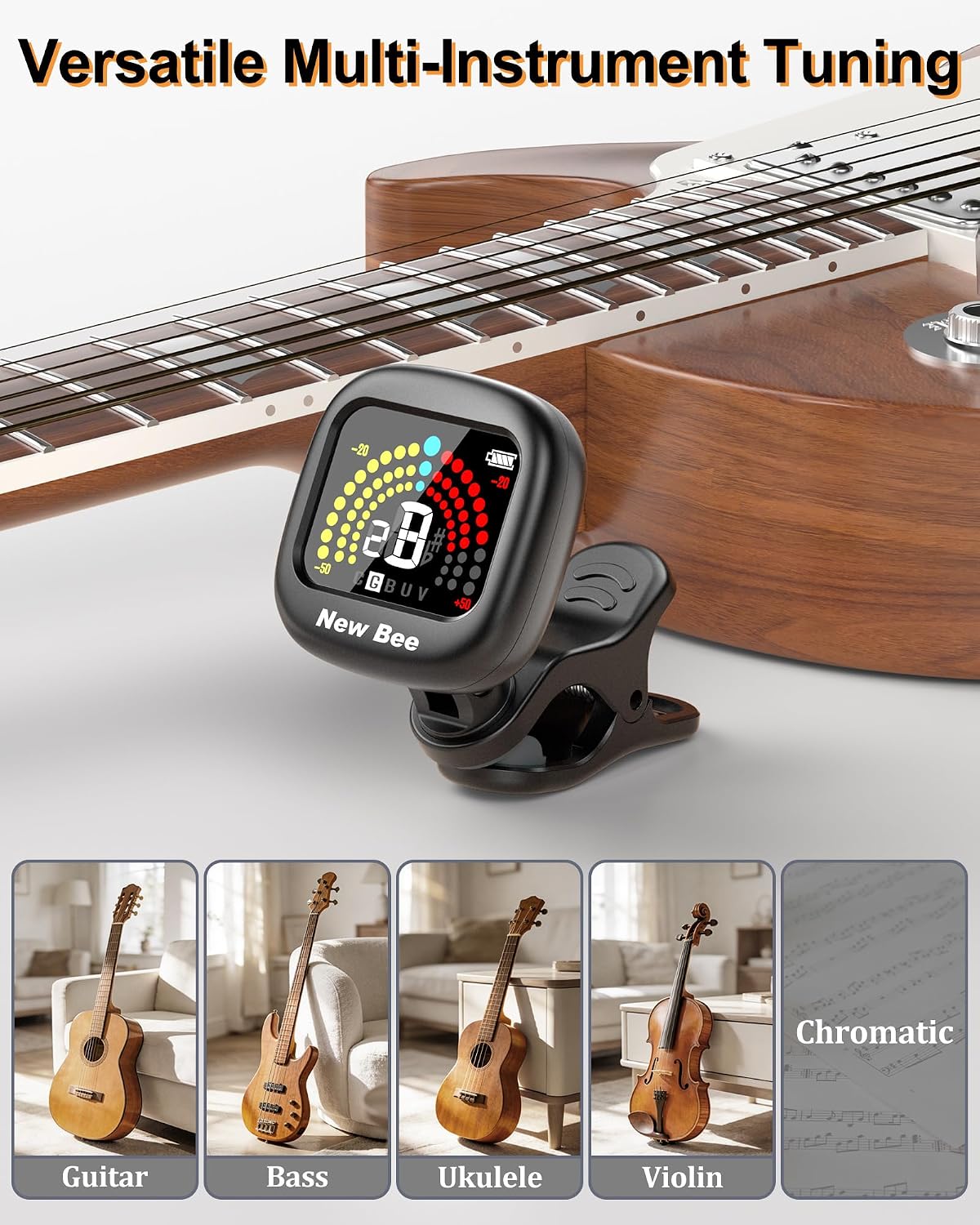 New bee Guitar Tuner Rechargeable, Color Screen Clip On Tuner