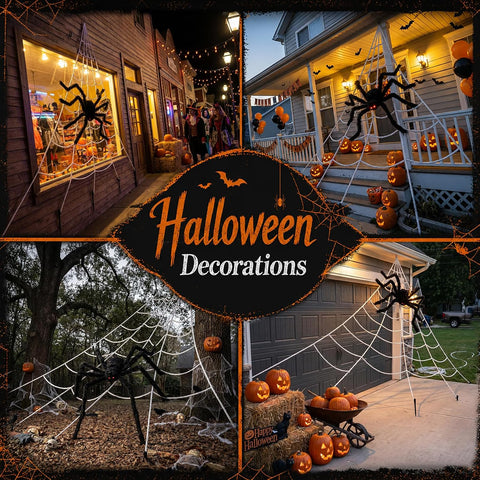 Land Guard 236'' Big Spider Web Halloween Decor+70'' Huge Spider for Roof with Triangular Big Web for on House Outside and Inside