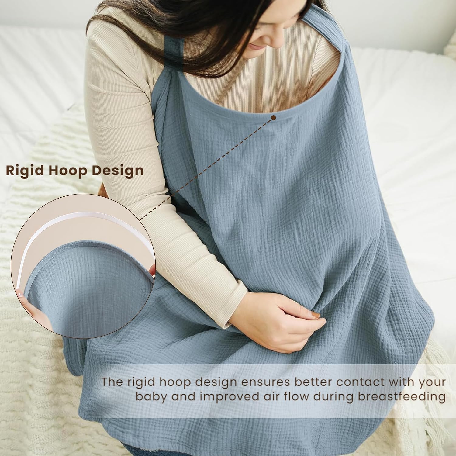 Konssy Muslin Nursing Cover Up for Breastfeeding with Rigid Hoop