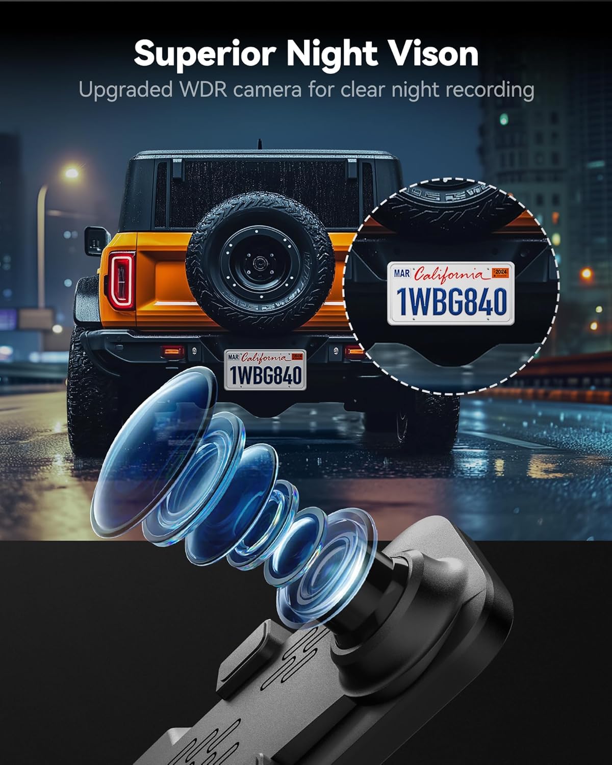 WOLFBOX G840S 12" 4K Mirror Dash Cam Backup Camera with 32GB Card and GPS