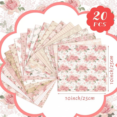 HunnmingRe 20 Pcs 10''x10'' Vintage Pink Roses Quilting Fabric Squares
