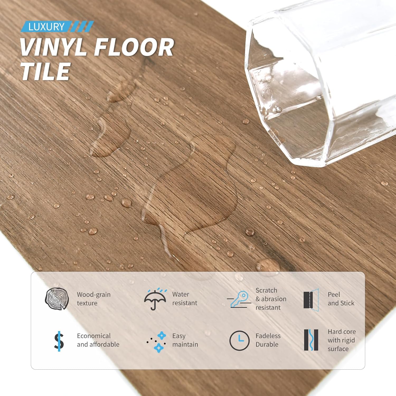 Art3d Wood Texture Peel and Stick Vinyl Floor Tiles, 36-Pack, Rosewood