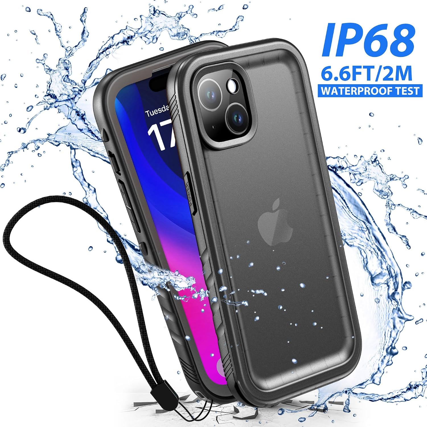 SPORTLINK for iPhone 15 Plus Waterproof Case, Black