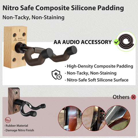 Guitar Wall Mount, Nitro-Safe Soft Padded Hook, 4-Screw Base Guitar Hanger