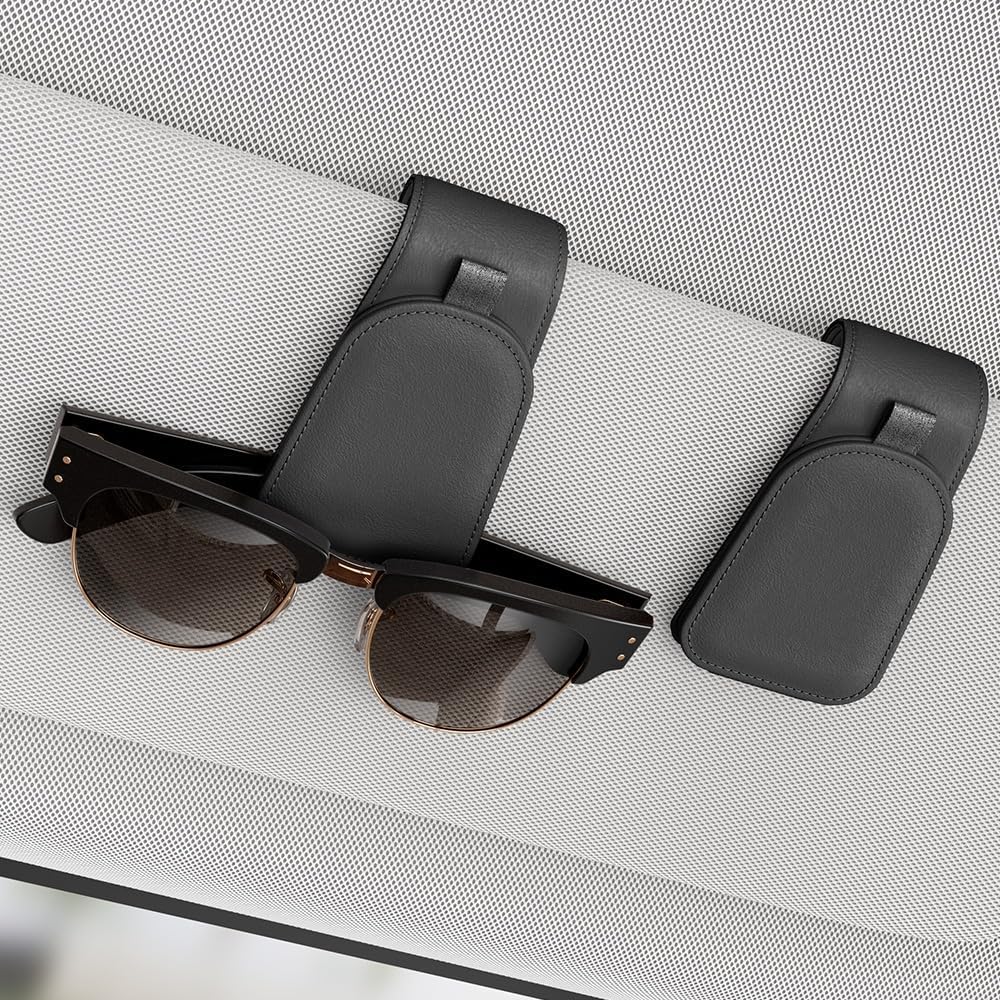 Sotfamily Magnetic Sunglass Holder for Car Visor, 2 Packs, Faux Leather