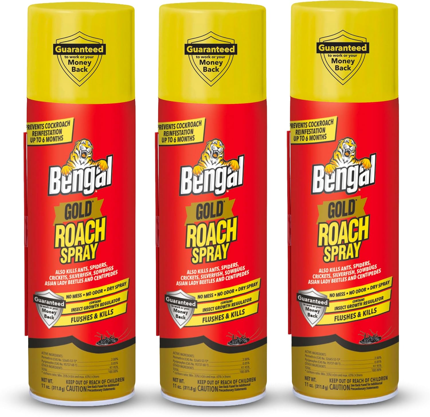 Bengal Gold Roach Spray Dry Aerosol Indoor Roach Killer - 11 oz - 3 Pack