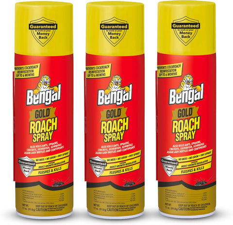 Bengal Gold Roach Spray Dry Aerosol Indoor Roach Killer - 11 oz - 3 Pack