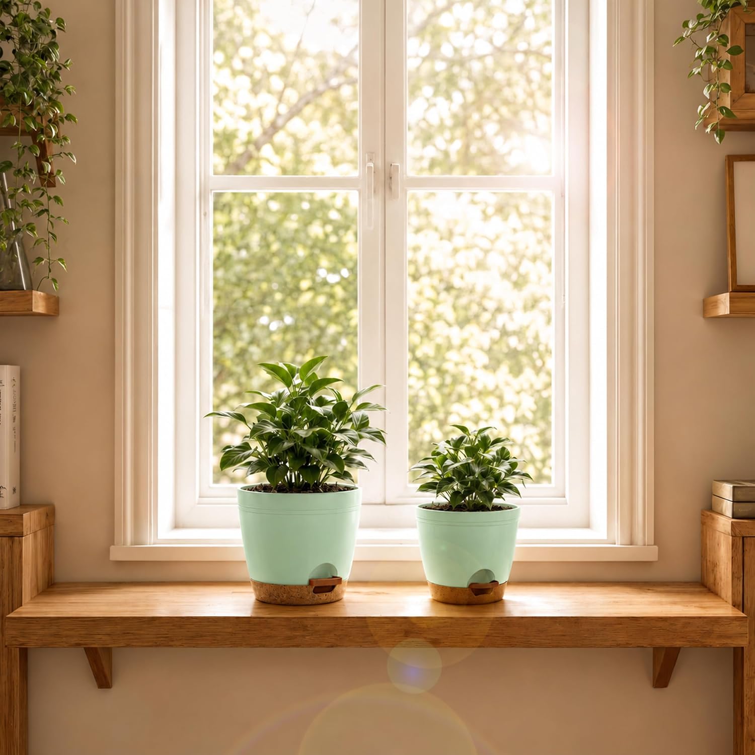 Utopia Home Self Watering Pots for Indoor Plants 6.8"/6.4"/5.9"/5.5"/4.9" Set of 5, Planters for Indoor Plants, Small Multi-Size Flowerpot, Plant Pots with Drainage & Reservoir (Olive Green)