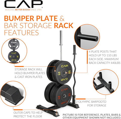 CAP 2-inch Olympic Bumper Plate Weight Set | 100-370 lbs | Multiple Colors | Storage Rack Optional