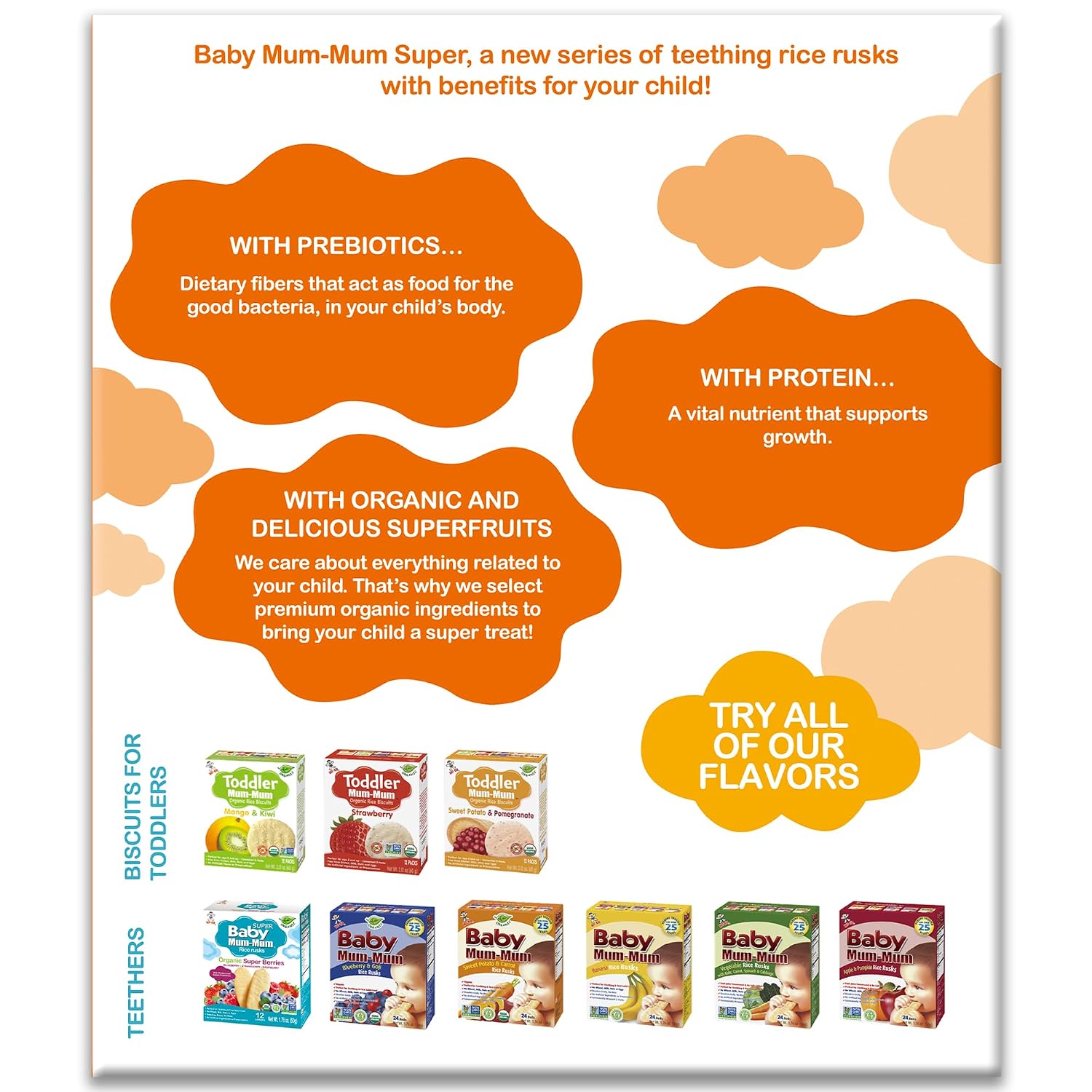 Baby Mum-Mum Organic Rice Biscuits, Super Tropical & Super Berries | 24 Count (Pack of 4) | Gluten Free, Allergen Free, Non-GMO | Toddler Snacks, Rice Rusk, Cracker, Cookies for Babies